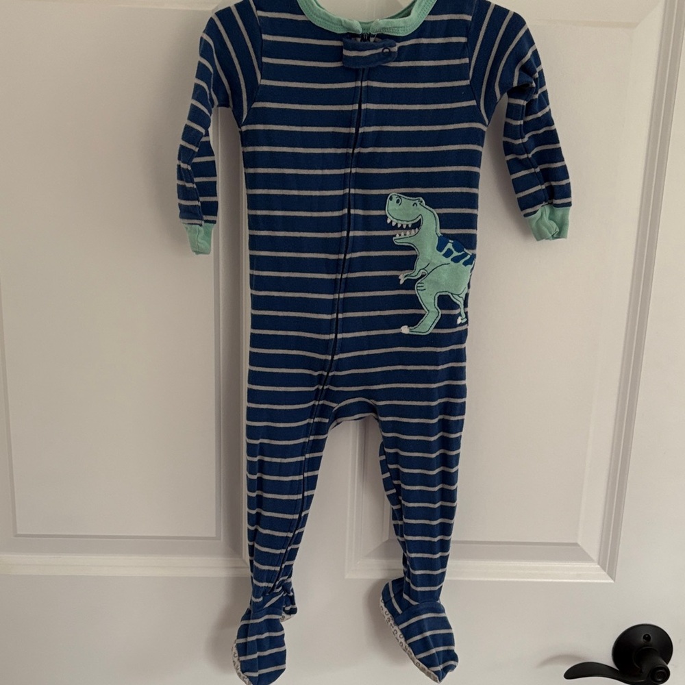Carter's Navy Striped Dinosaur Footie